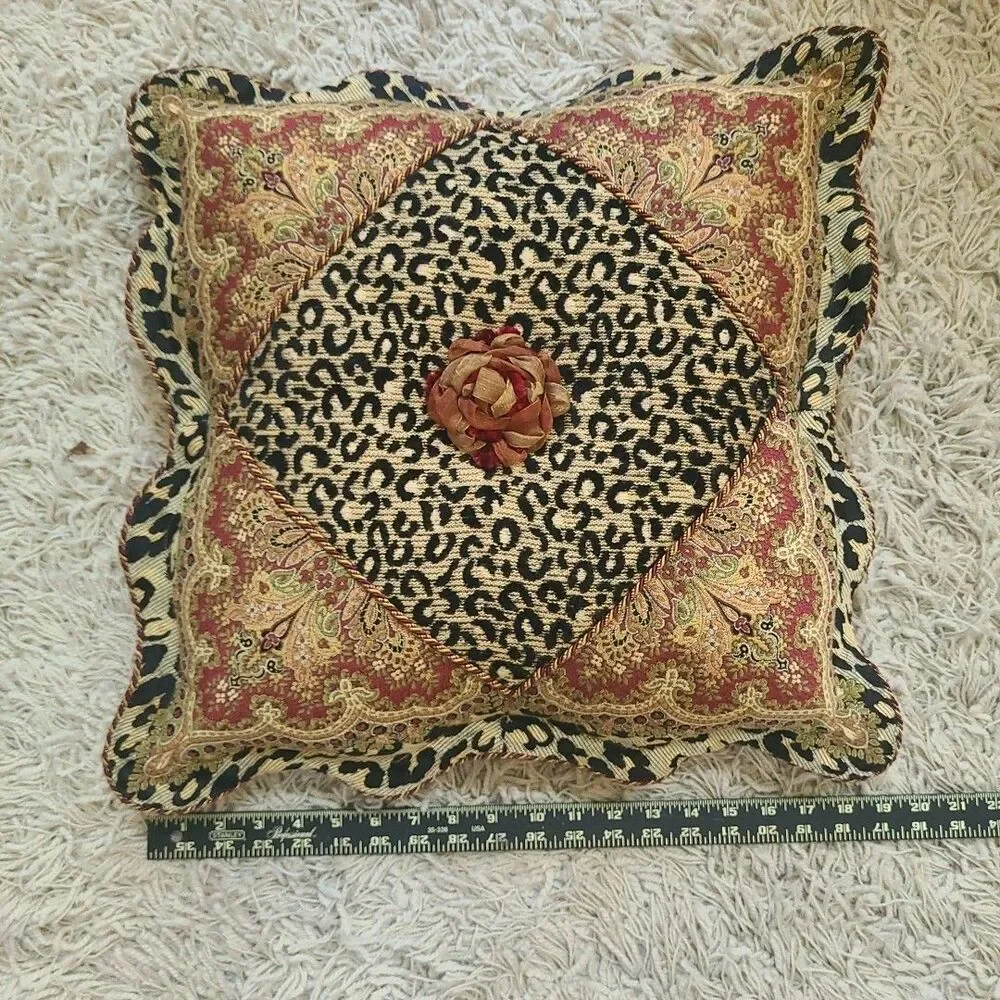 Sweet Dreams Neiman Marcus Square Decor Pillow Burgundy Brocade Animal Print